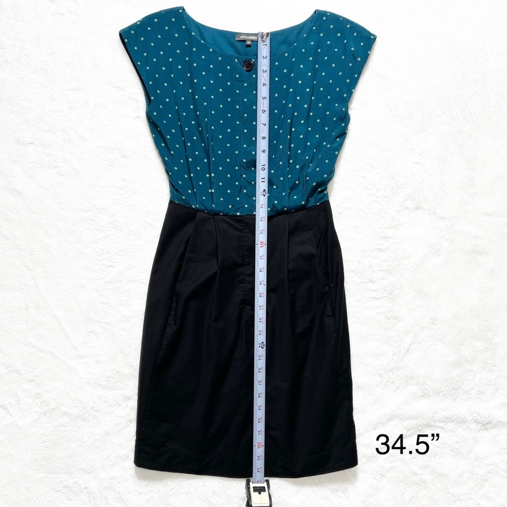 Modcloth Emily and Fin Teal Polka Dot Black Retro Cap Sleeve Sheath Dress - Picture 11 of 11
